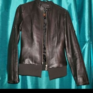 Real black leather jacket, small